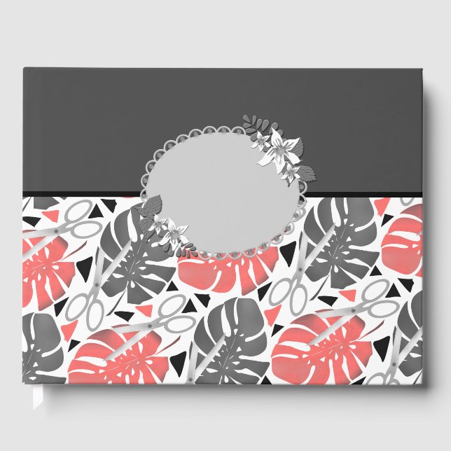 Libro De Visitas Impresión tropical de monstera hojas tijeras jungl (Anverso)