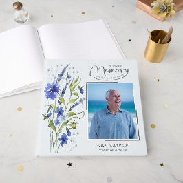 Libro De Visitas In Loving Memory Blue Floral Funeral Guest Book