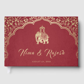 Libro De Visitas Indian Wedding Invitation, Red, Gold, Ganesha