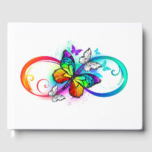 Libro De Visitas Infinidad brillante con la mariposa arcoiris