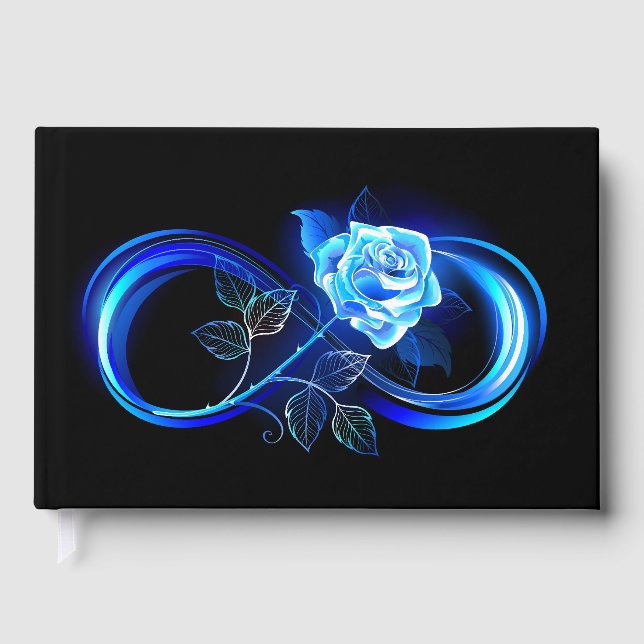 Libro De Visitas Infinito brillante con rosa azul (Anverso)