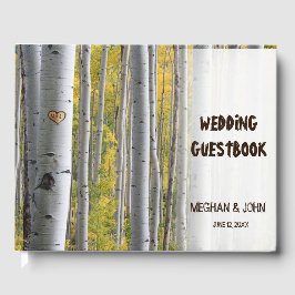 Libro De Visitas Iniciales del corazón del árbol de aves boda rústi