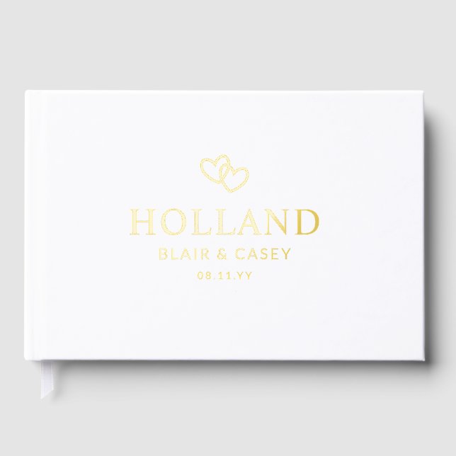 Libro De Visitas Interlocked Golden Hearts Romantic Wedding (Anverso)
