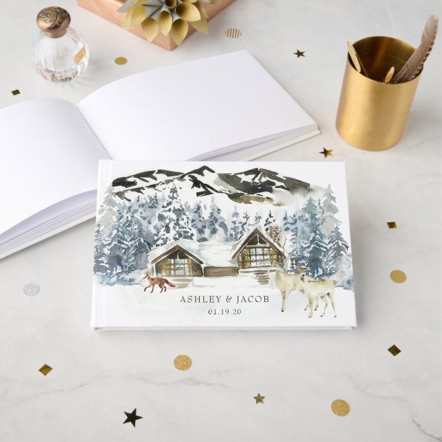 Libro De Visitas Invierno Rústico Boda (Anverso Abierto)