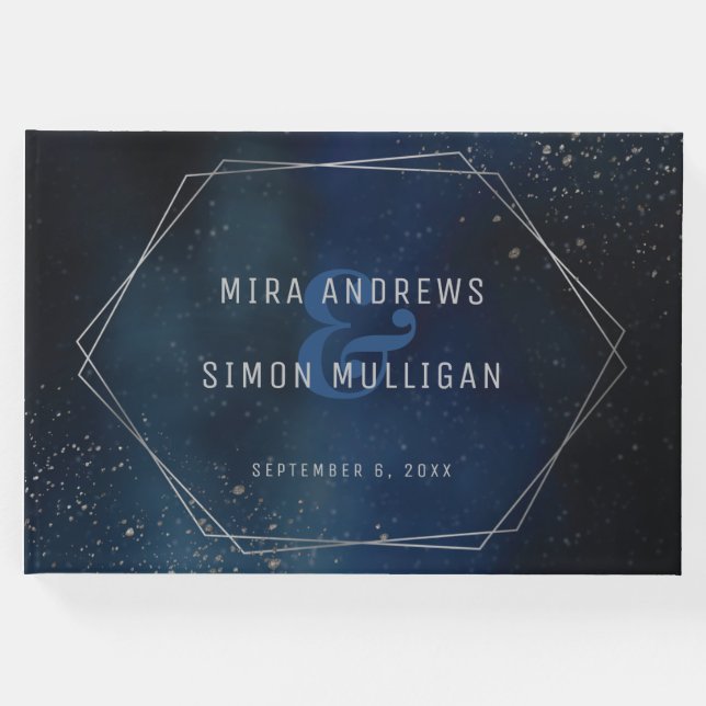 Libro De Visitas Invitación a la boda de galaxia plateada (Anverso)