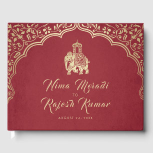 Libro De Visitas Invitación a la boda india, rojo, oro, ganesha