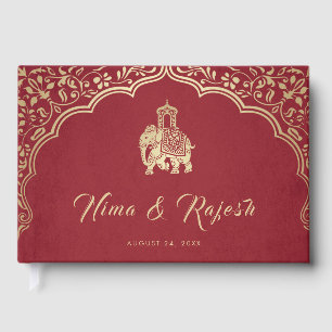 Libro De Visitas Invitación de boda india, roja, dorada, Ganesha