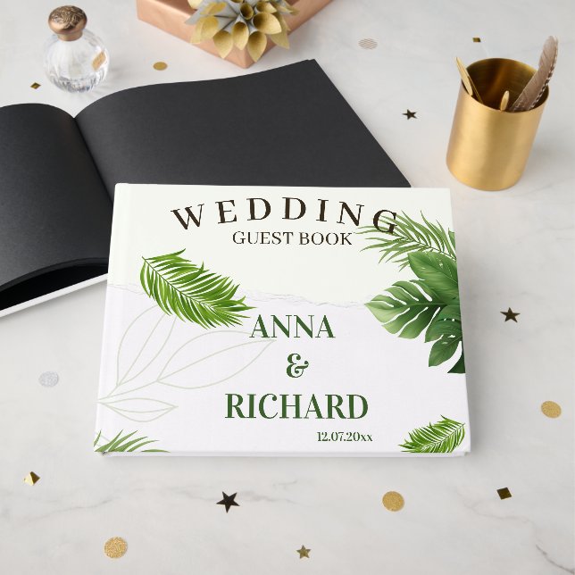 Libro De Visitas Invitación de Boda Tropical Romántica (Anverso Abierto)