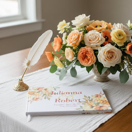 Libro De Visitas Invitada de boda floral acuarela naranja y amarill