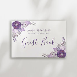 Libro De Visitas Invitado Boda Floral de color morado y plateado