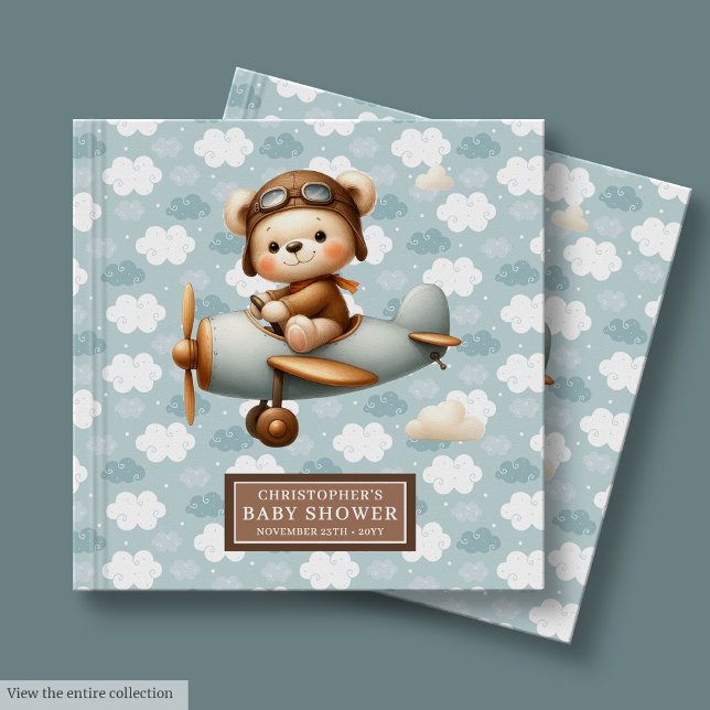 Libro De Visitas Invitado de Baby Shower del programa piloto de osi (Personalized Teddy Bear Pilot Baby Shower Guest Guest Book)
