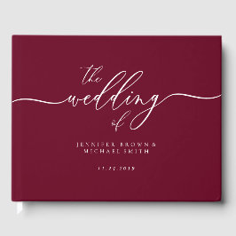 Libro De Visitas Invitado de Boda Minimalista Moderno Burdeos