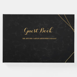 Libro De Visitas Invitado de marco geométrico negro y oro de moda