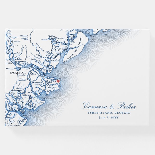 Libro De Visitas Isla Tybee Mapa Georgia Elegante matrimonio (Anverso)