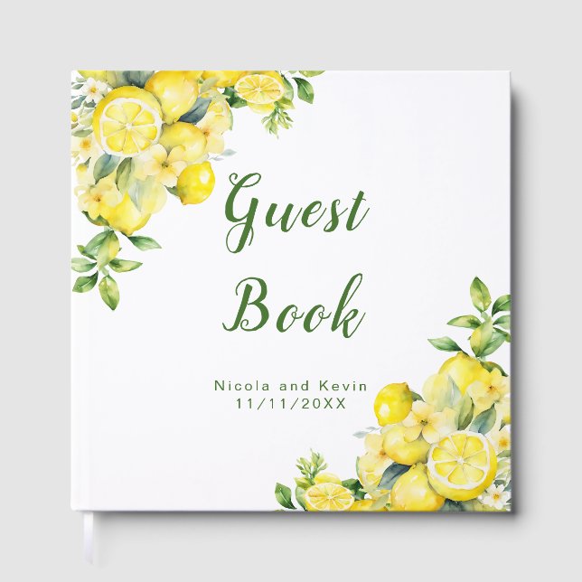 Libro De Visitas Italian Lemon Greenery Frame Wedding Guest Book (Anverso)