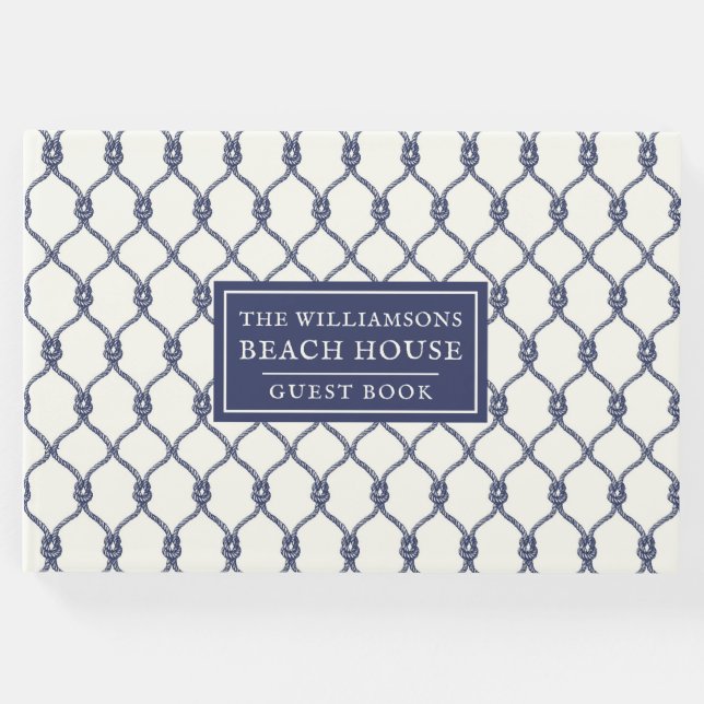 Libro De Visitas Ivory Blue Rope Fishnet Airbnb Beach House (Anverso)