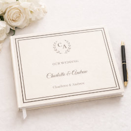 Libro De Visitas Ivory taupe monogrammed wreath wedding