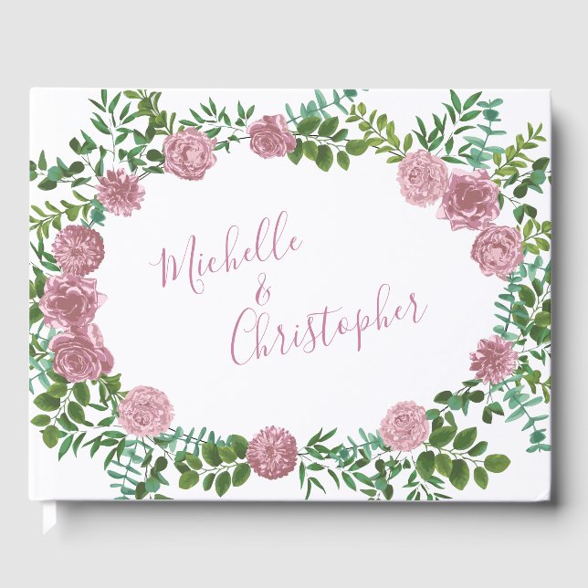 Libro De Visitas Jardín de Rosas Rosadas Boda de Primavera (Anverso)