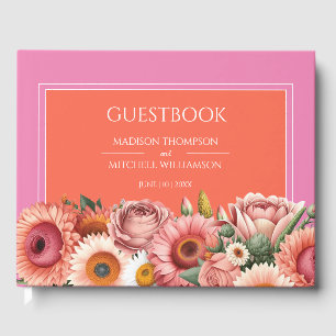 Libro De Visitas Jardín Sunrise Naranja Rosa Boda floral moderna