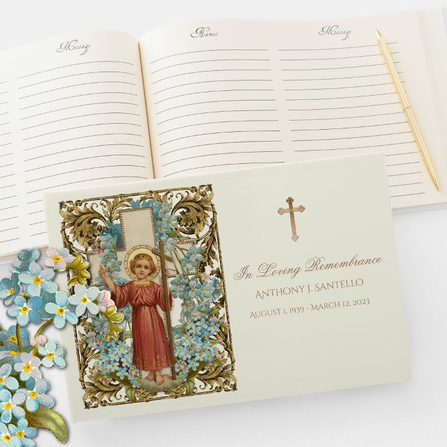 Libro De Visitas Jesús Blue Floral Memorial Jesús Funeral (Subido por el creador)