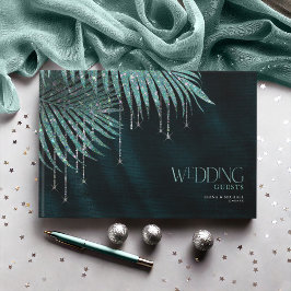 Libro De Visitas Jewel Palm Leaf Boda ID830 Verde azulado