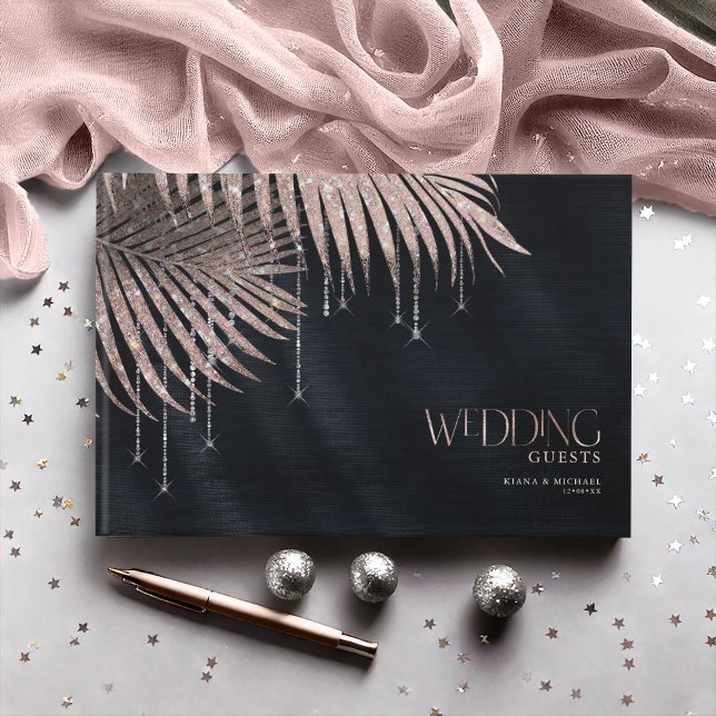 Libro De Visitas Jewel Palm Leaf Boda Rosa Oro/Navy ID830 (Subido por el creador)