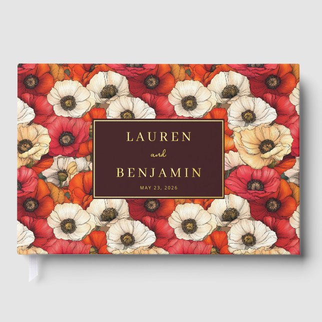 Libro De Visitas Joyful Red Floral Poppy Celebration (Anverso)