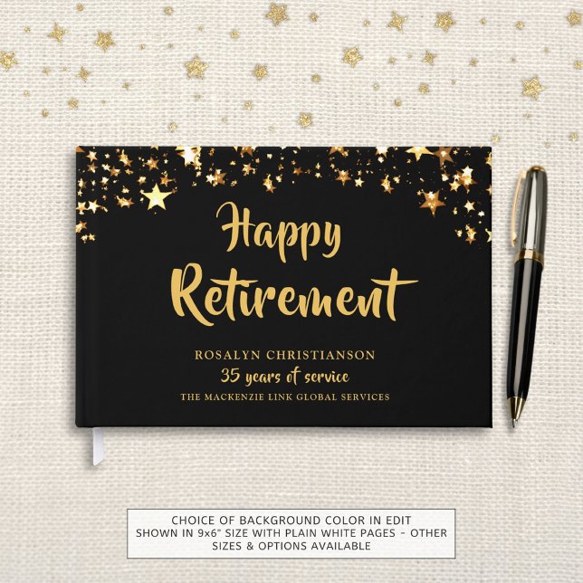 Libro De Visitas Jubilación Black Gold Stars Years Service Name (Subido por el creador)
