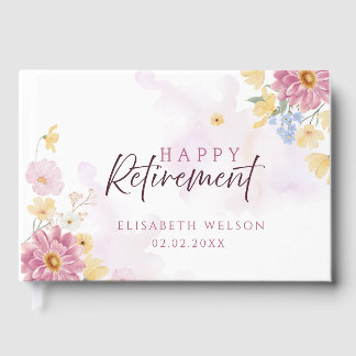 Libro De Visitas Jubilación Feliz Elegante Floral Acuarela