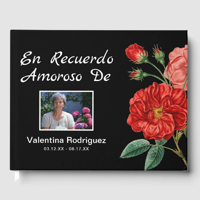 Libro De Visitas Keepsake, homenaje al funerario español | Flores r (Anverso)