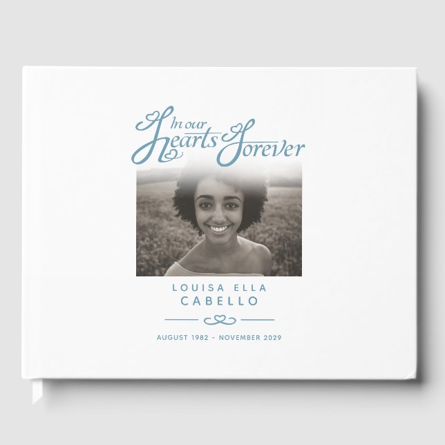 Libro De Visitas Keepsake Memorial book en nuestros corazones azul  (Anverso)