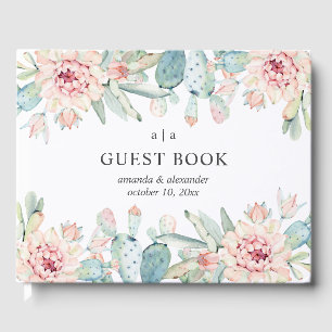 Libro De Visitas La acuarela suculenta boda. Cactus florales rosado