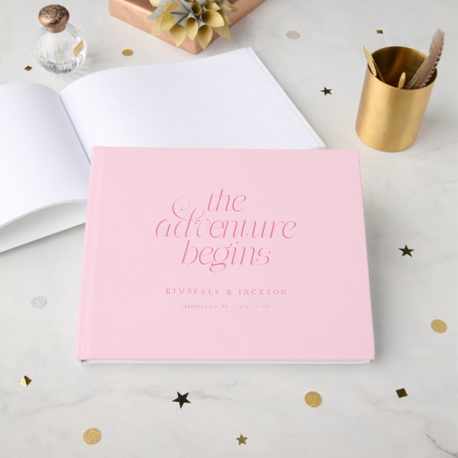 Libro De Visitas La Aventura Comienza Boda Rosa (Anverso Abierto)