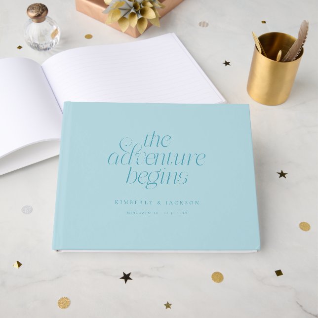 Libro De Visitas La Aventura Comienza Boda Turquesa (Anverso Abierto)