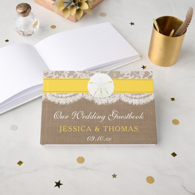Libro De Visitas La colección de bodas de arena amarilla en la play (Anverso Abierto)