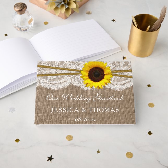 Libro De Visitas La colección de Bodas de girasol rústico (Anverso Abierto)