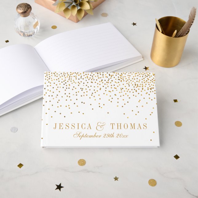 Libro De Visitas La colección de Bodas Glam Gold Confetti (Anverso Abierto)