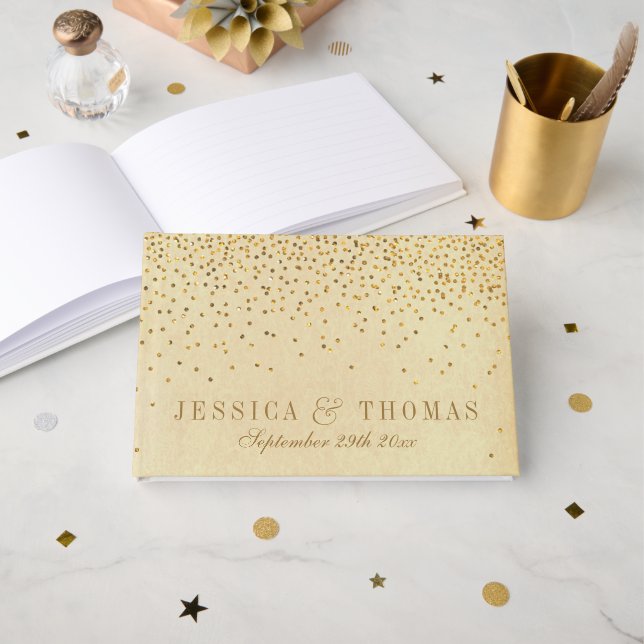 Libro De Visitas La colección de Bodas Glam Gold Confetti (Anverso Abierto)