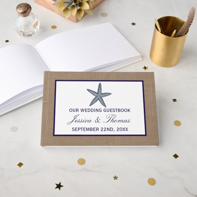 Libro De Visitas La colección de bodas Starfish Burlap Beach de la  (Anverso Abierto)