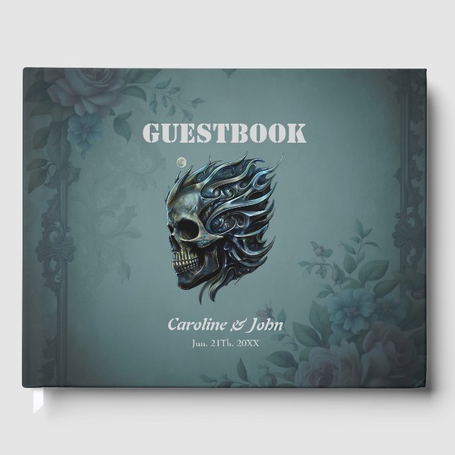 Libro De Visitas La llama de la vida: un diseño de cráneo. (Anverso)