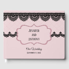 Libro De Visitas Lace negro en una boda personalizada rosa suave