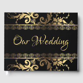 Libro De Visitas Lace negro y dorado y remolinos