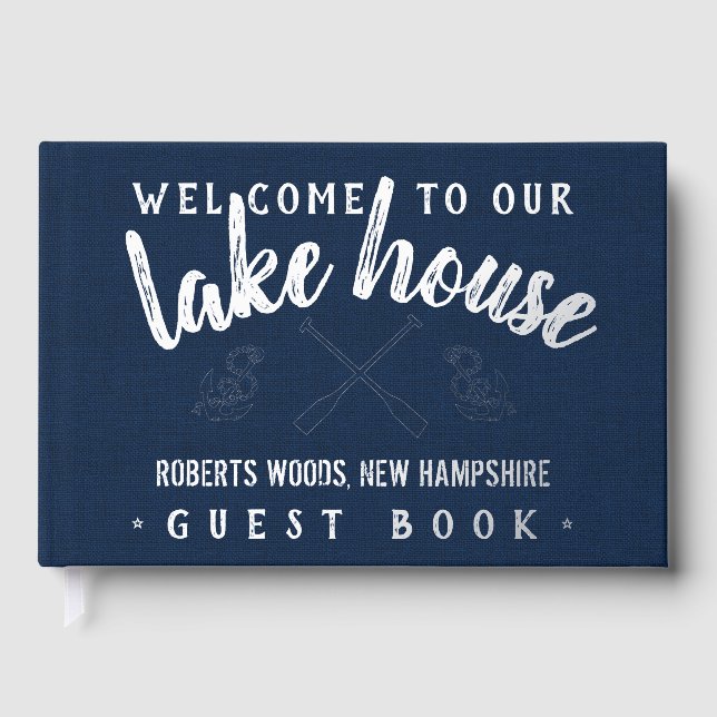 Libro De Visitas Lake House Custom Vacation Rental Navy Silver (Anverso)
