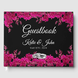 Libro De Visitas Las orquídeas de Fuchsia en negro-