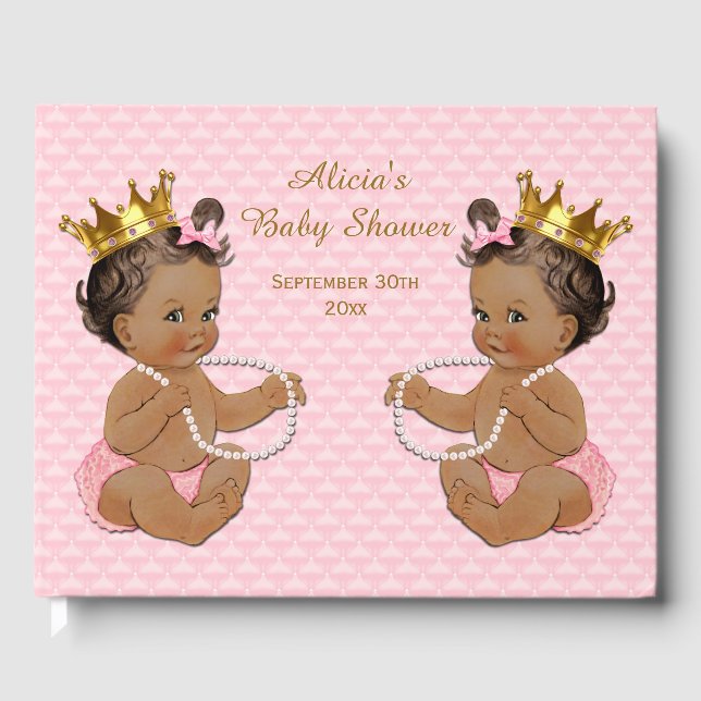Libro De Visitas Las princesas étnicas gemelas rosan Baby Shower (Anverso)