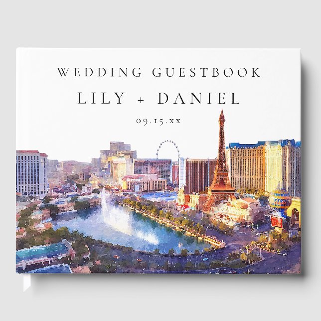 Libro De Visitas Las Vegas Skyline Watercolor Wedding (Anverso)