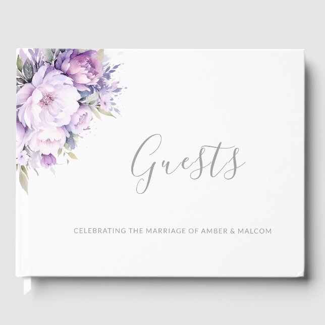 Libro De Visitas Lavanda encantada Boda morado floral (Anverso)