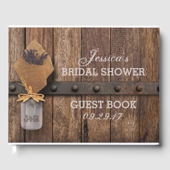 Libro De Visitas Lavanda rústica rural Mason Jar Bridal Shower (Anverso)
