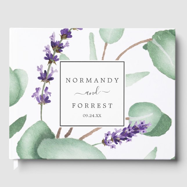 Libro De Visitas Lavanda rústica y Boda de eucalipto (Anverso)