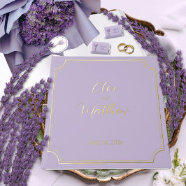 Libro De Visitas Lavanda y Boda clásico de guiones dorados